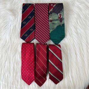 Men's Vintage Silk Tie Bundle Red Stripe Dotted Golf Themed Red Tones 6 Count